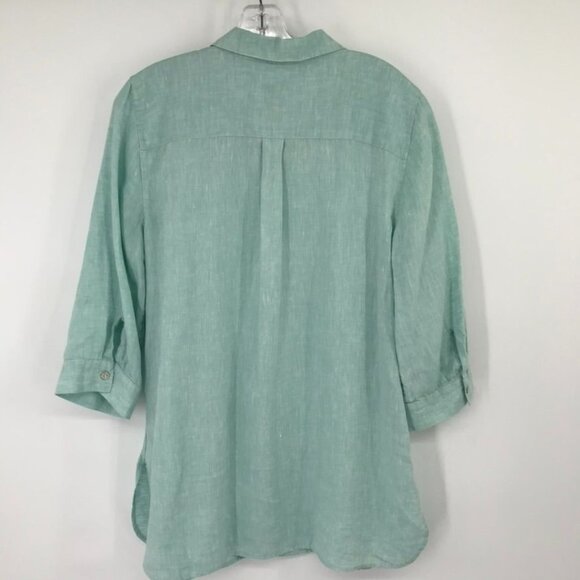 Chicos 2 Womens NoIron fresh chic Tunic Shirt Size large Linen Green 3 /4 Sleeve - Picture 10 of 13